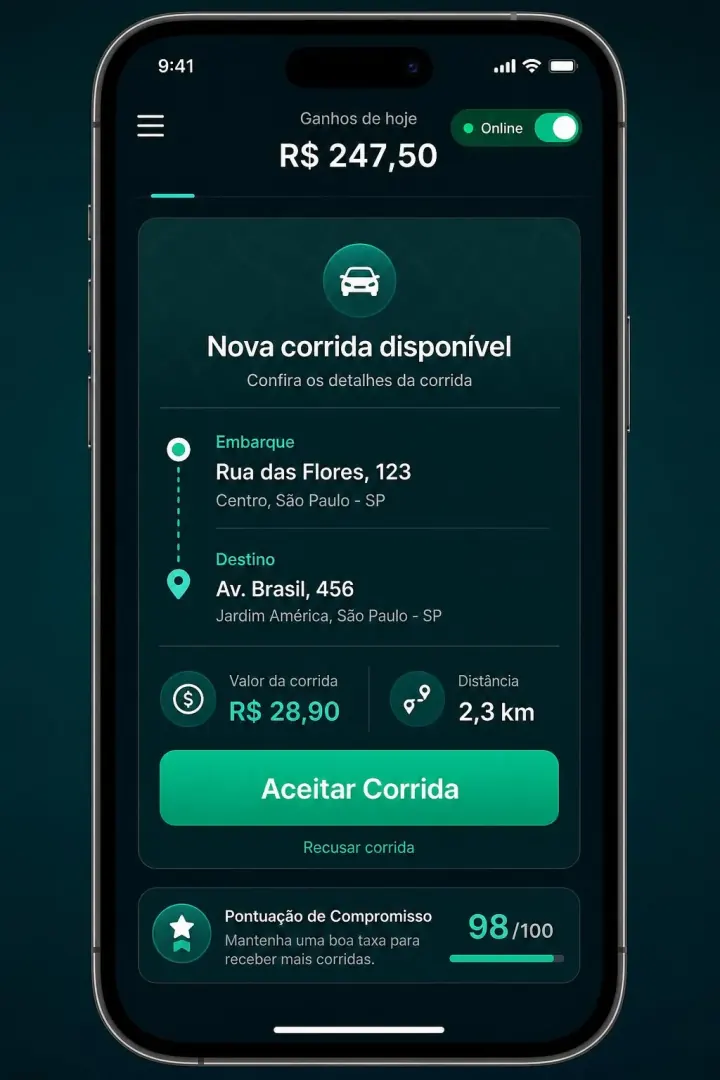 Tela Modo Motorista do FixaRide
